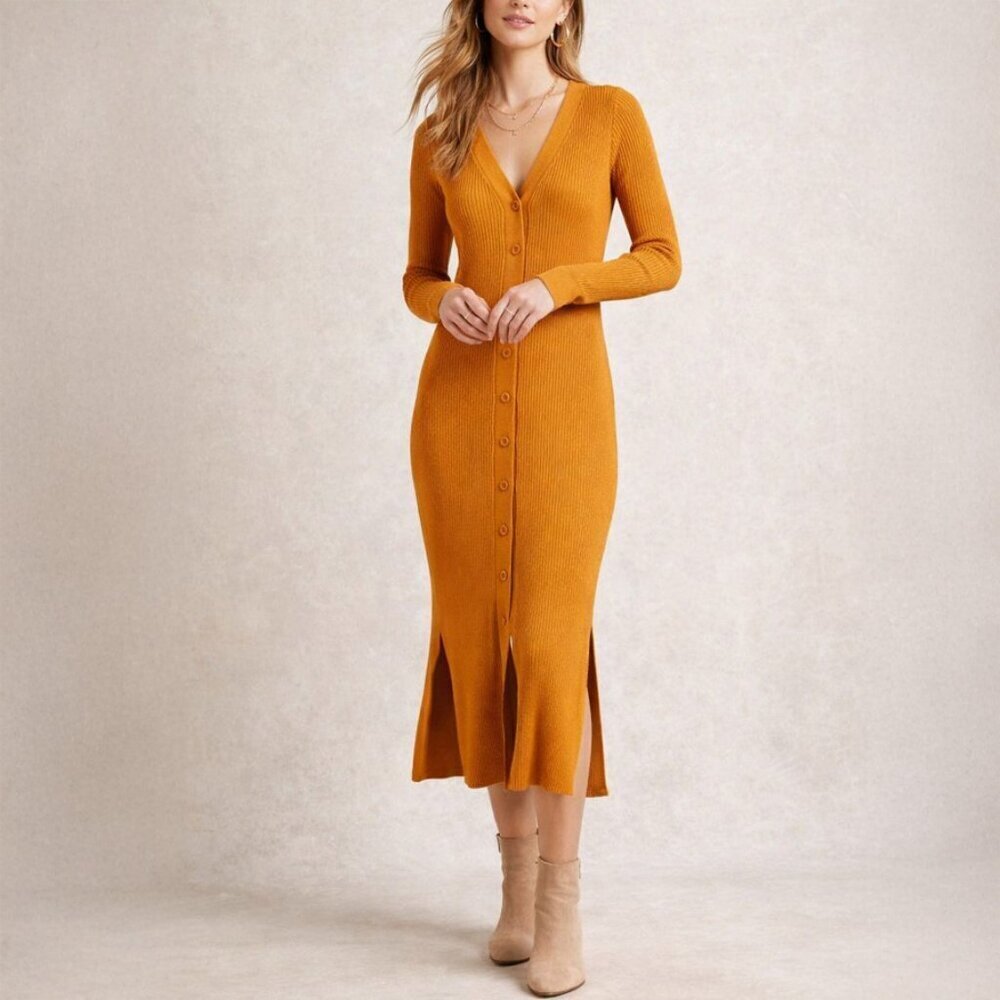 Anthropologie Moth Marigold Ribbed Midi Dress Size XS